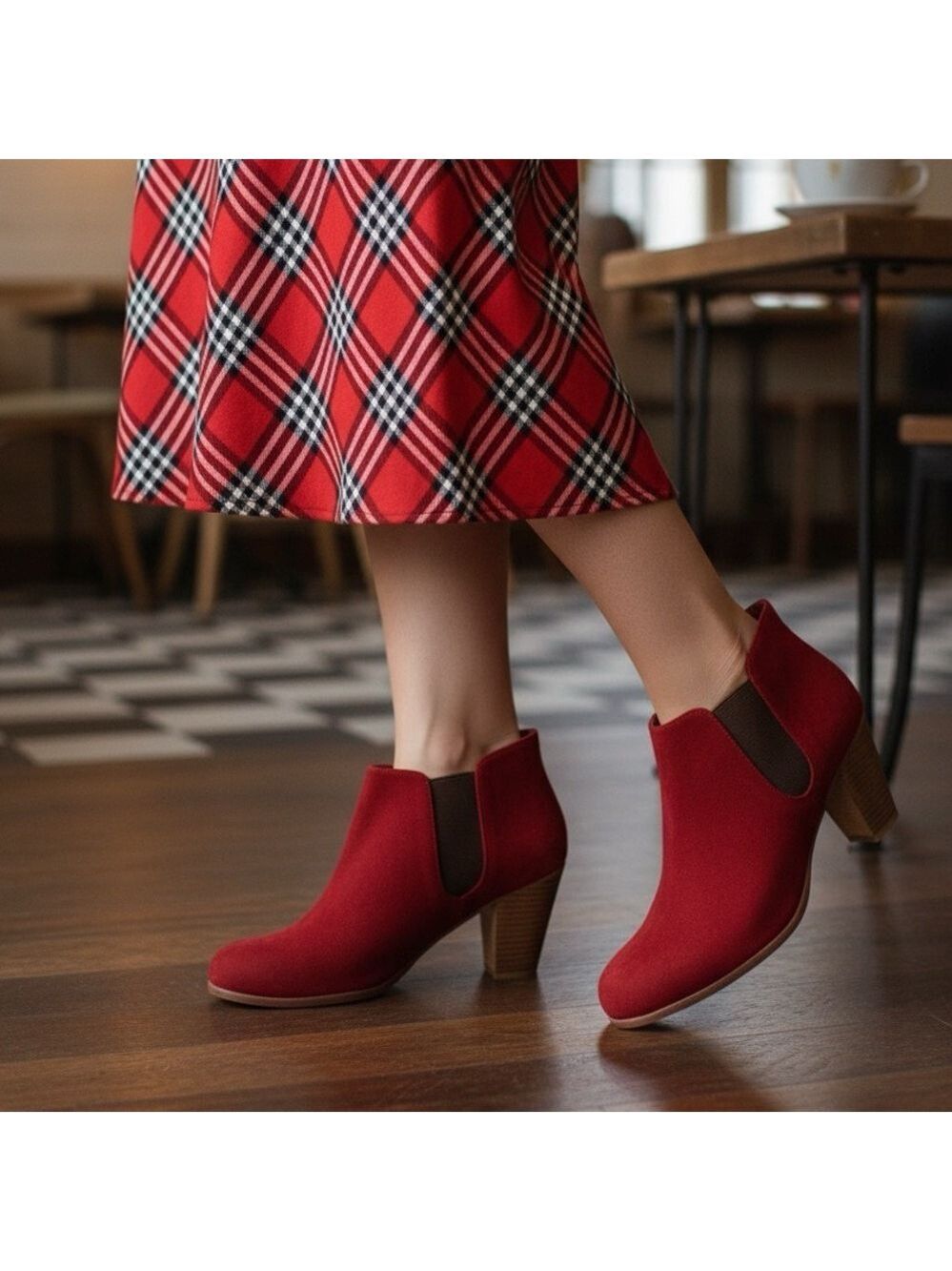 RACHEL COMEY Red 100% Genuine Suede Pull On Chelsea Booties Leather Sole Sz 8.5